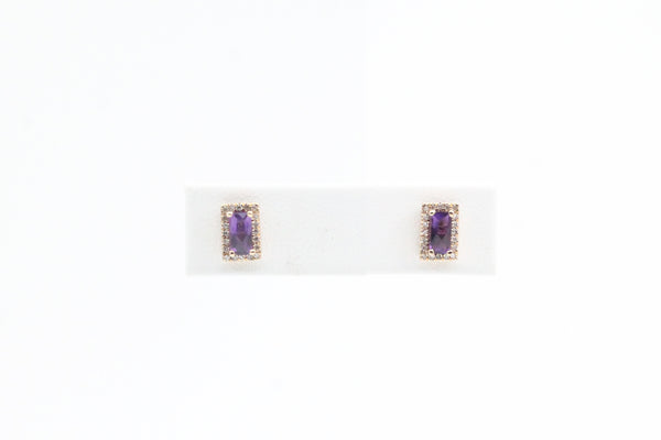 Yellow Gold Checkerboard Cut Amethyst Earring