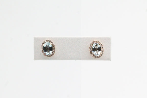 White Gold Oval Aquamarine Halo Earrings