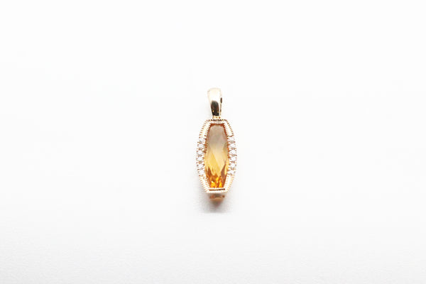 Yellow Gold Citrine Milgrain Pendant