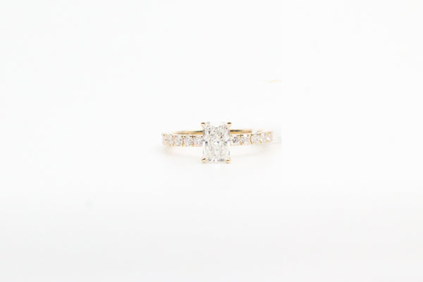 Yellow Gold Radiant Lab Grown Diamond Engagement Ring with Hidden Halo