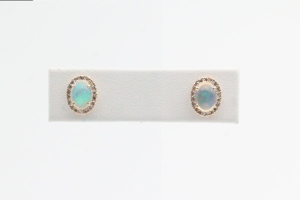 Yellow Gold Oval Opal Halo Earrings