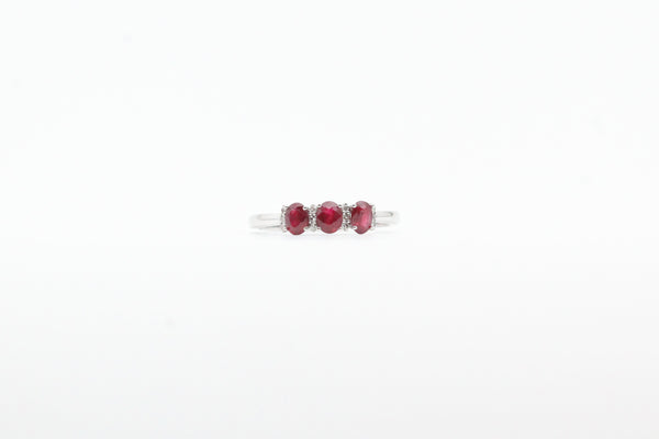 White Gold Ruby Three Stone Ring