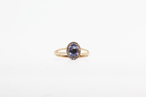 Yellow Gold Oval Tanzanite Split Shank Halo Ring