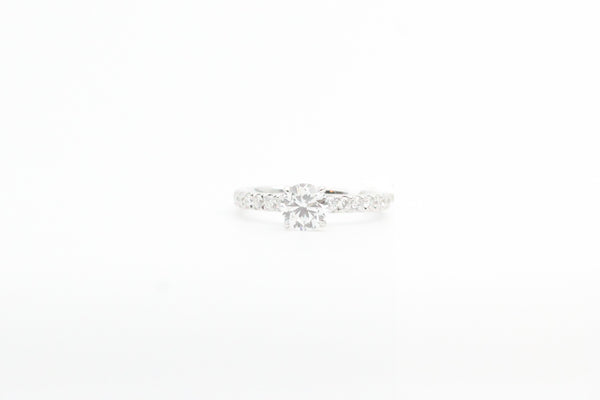 White Gold Round Lab Grown Diamond Engagement Ring with Hidden Halo