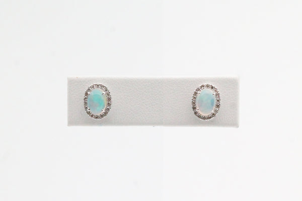 White Gold Oval Opal Halo Earrings