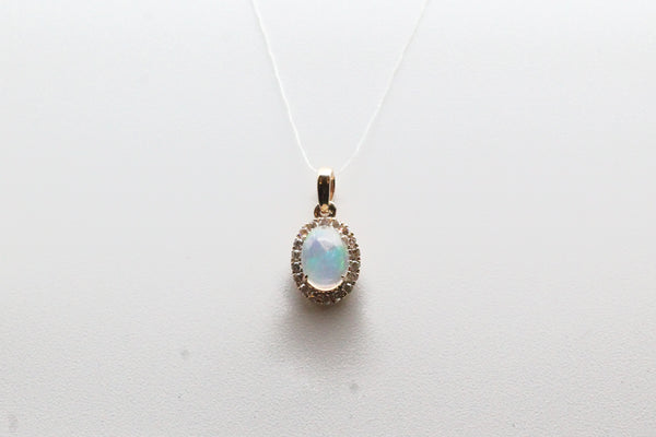 Yellow Gold Oval Opal Halo Pendant