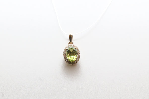 Yellow Gold Peridot Halo Pendant