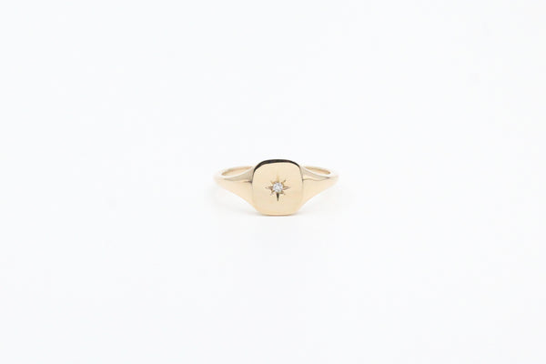 Yellow Gold Signet Ring with Diamond